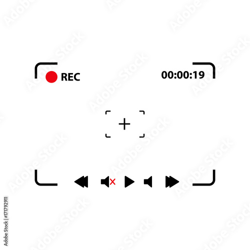 Vector Focusing screen of the camera. Viewfinder camera recording with battery, recording, play, pause and other video icons