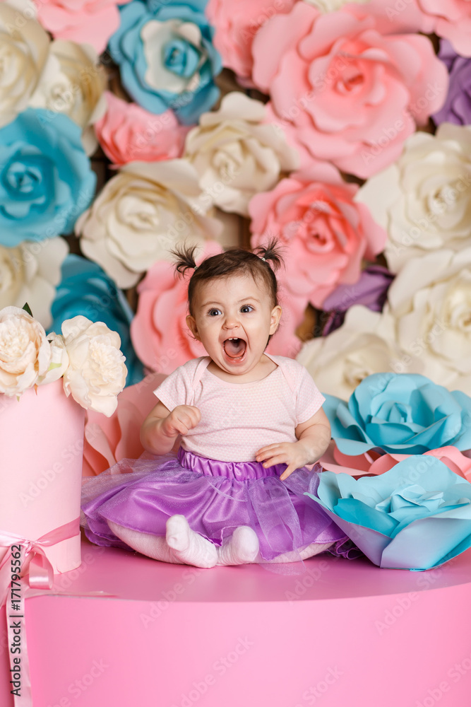 Cute little girl celebrate her first birthday Cute little girl celebrate her first birthday
