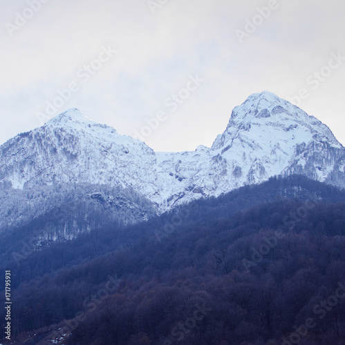 Winter mountains, panorama - snow-capped peaks of the Italian Alps photo