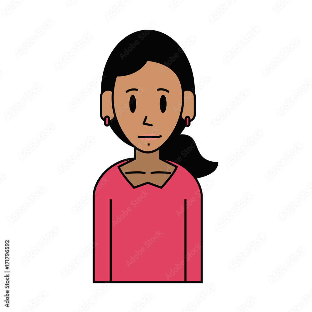 woman with ponytail tan skin young happy icon image vector illustration design 
