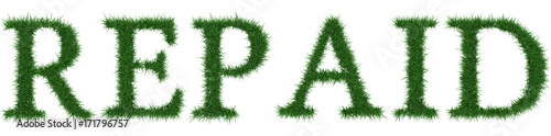 Repaid - 3D rendering fresh Grass letters isolated on whhite background.