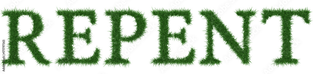 Repent - 3D rendering fresh Grass letters isolated on whhite background.