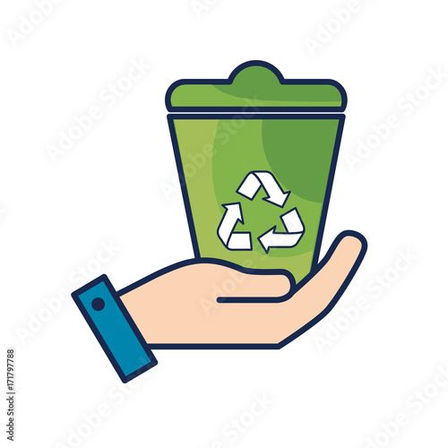 hand with can recycle to environment care vector illustrationhand with can recycle to environment care vector illustration photo