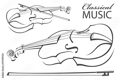 abstract monochrome illustration of violin with text
