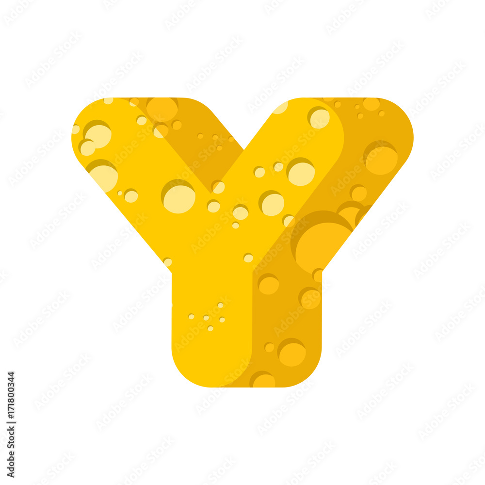 Letter Y cheese font. Symbol of cheesy alphabet. Dairy Food type sign. Vector illustration Letter Y cheese font. Symbol of cheesy alphabet. Dairy Food type sign. Vector illustration