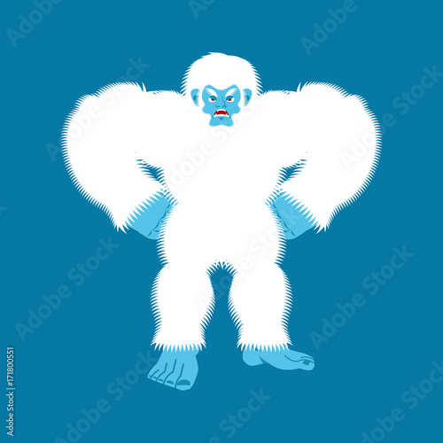 Yeti angry. Bigfoot evil. Abominable snowman aggressive. Vector illustration
