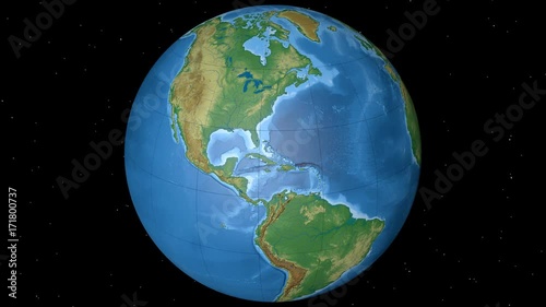 Northern Hemisphere zone. Physical globe with lakes and rivers. Overview. Loopable