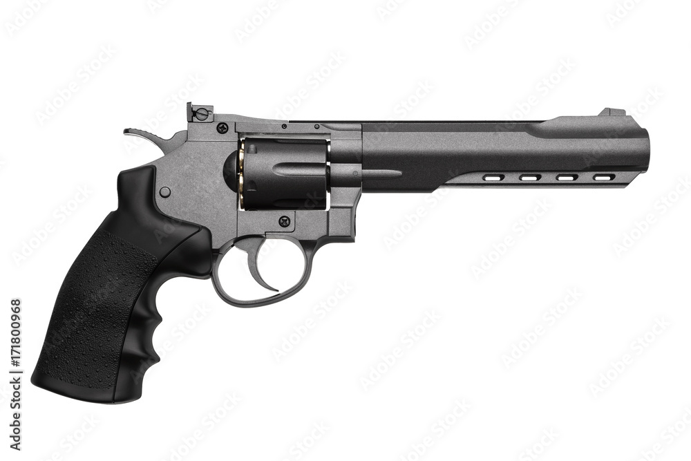 gray with black pistol revolver isolated on white