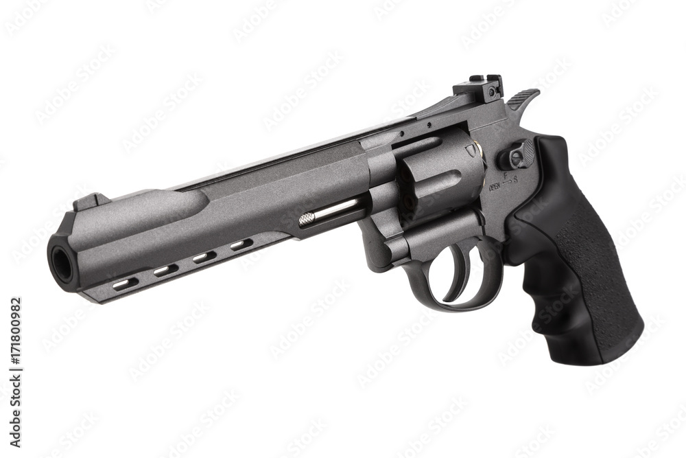 gray with black pistol revolver isolated on white