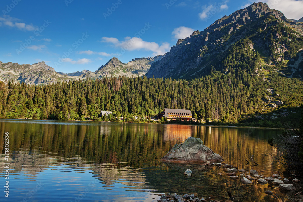 Panorama of Popradske pleso lake valley in Tatra Mountains, Slovakia, Europe