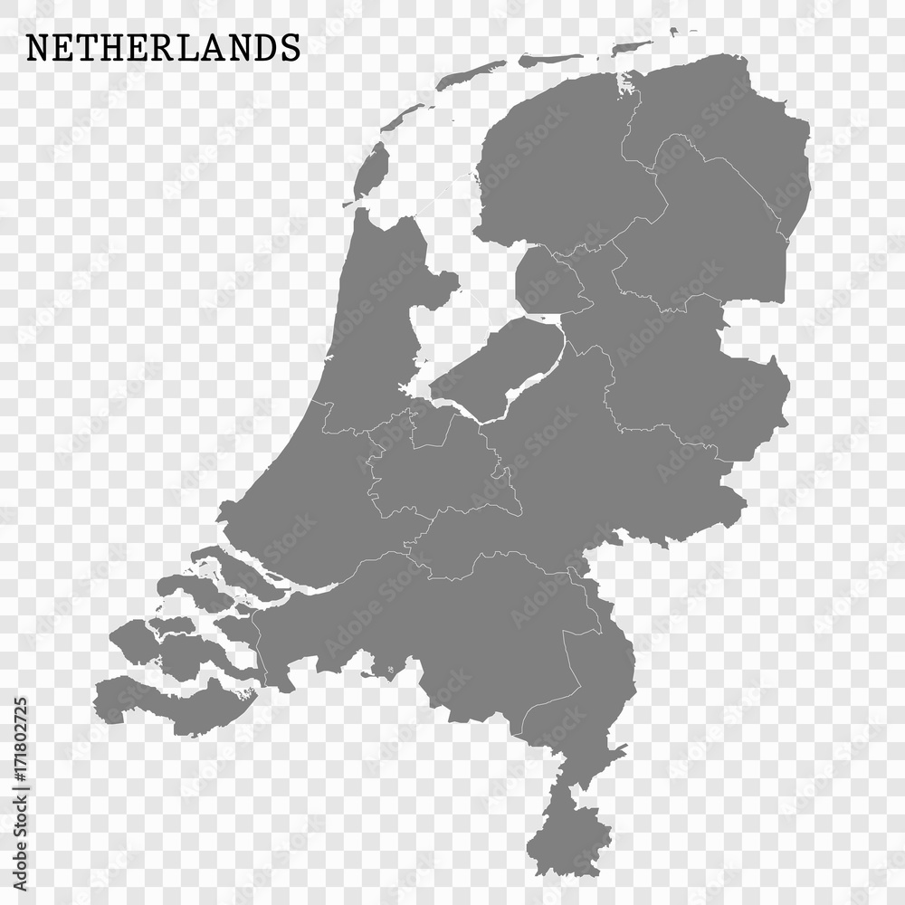 Obraz premium High quality map of Netherlands with borders of the regions or counties