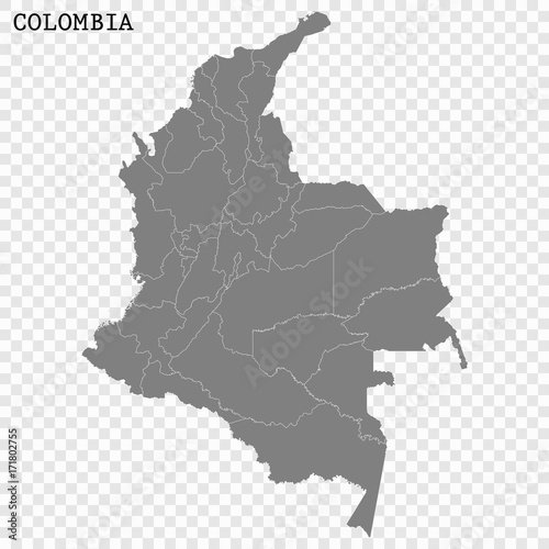 Fototapeta High quality map of Colombia with borders of the regions or counties