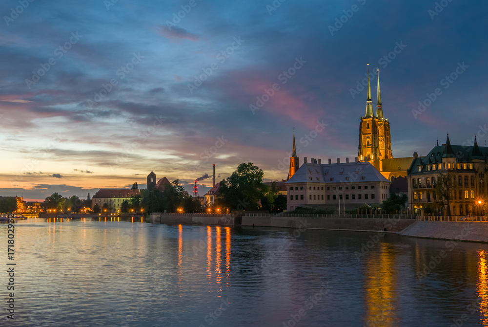Beautiful old town panorama over vibrant sky, Wrocław, Lower Silesia, Poland Beautiful old town panorama over vibrant sky, Wrocław, Lower Silesia, Poland