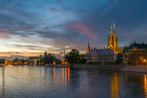 Beautiful old town panorama over vibrant sky, Wrocław, Lower Silesia, Poland