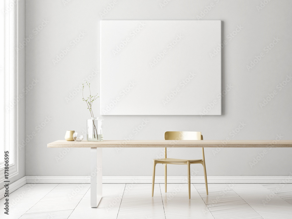 Interior minimalism concept design with mock up poster, 3d illustration - obrazy, fototapety, plakaty 