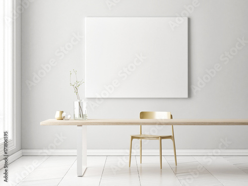 Fényképezés Interior minimalism concept design with mock up poster, 3d illustration