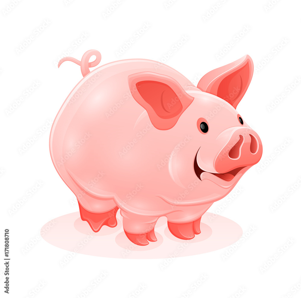 Pink piggy young cartoon animal, isolated white background. Pink piggy young cartoon animal, isolated white background.