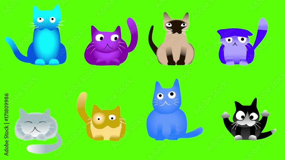 Musical disco cats on green screen. Looped comical 2D animation. Funny collection furry characters. Cartoon dancing animals. Animated digital drawn pets. Motion graphics for VJ loops and music clips. Musical disco cats on green screen. Looped comical 2D animation. Funny collection furry characters. Cartoon dancing animals. Animated digital drawn pets. Motion graphics for VJ loops and music clips.