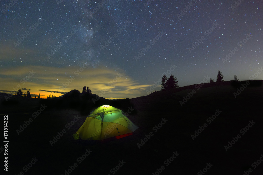 Hiking Backcountry Landscape Mountains Sky Stars Galaxy Camping