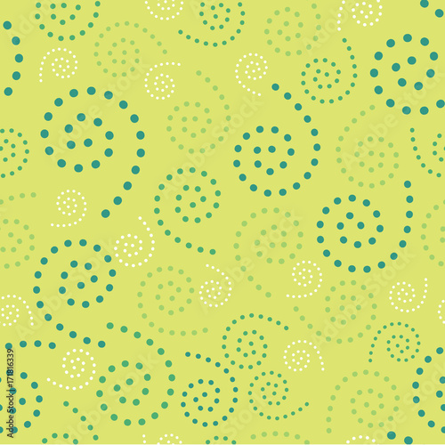 Seamless Spirals Dots Green Background Abstract Pattern 1