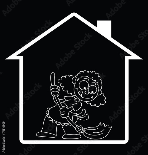 Representation of home spring cleaning isolated on black background