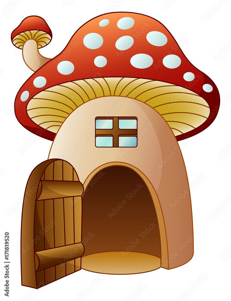 Cartoon mushroom house with open door Stock Vector | Adobe Stock