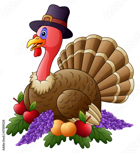 Happy thanksgiving turkey with fruits