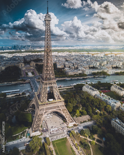 Aerial of the Eiffel Tower in Paris photo