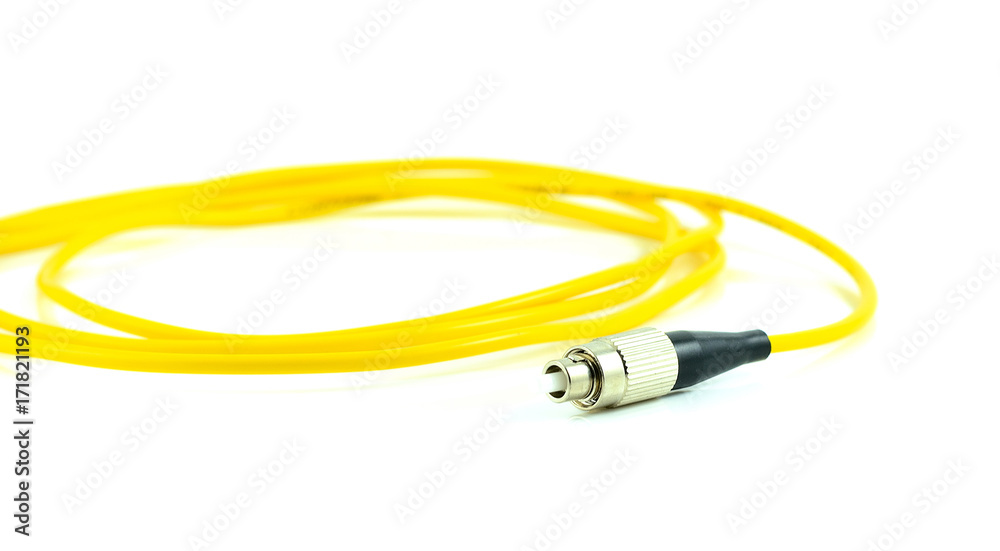 Optical Fiber Cable patch cord for network switch isolated on white background Optical Fiber Cable patch cord for network switch isolated on white background