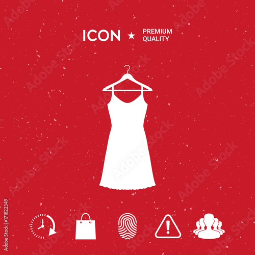 Sundress, Evening dress, combination or nightie on the wardrobe hanger , the silhouette. Menu item in the web design