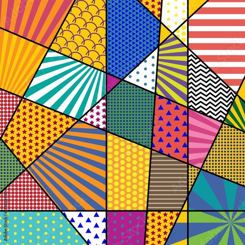 Kolorowe modne geometryczne płaskie elementy wzoru Memphis. Tekstura stylu pop-art. Nowoczesny projekt streszczenie plakat i szablon okładki