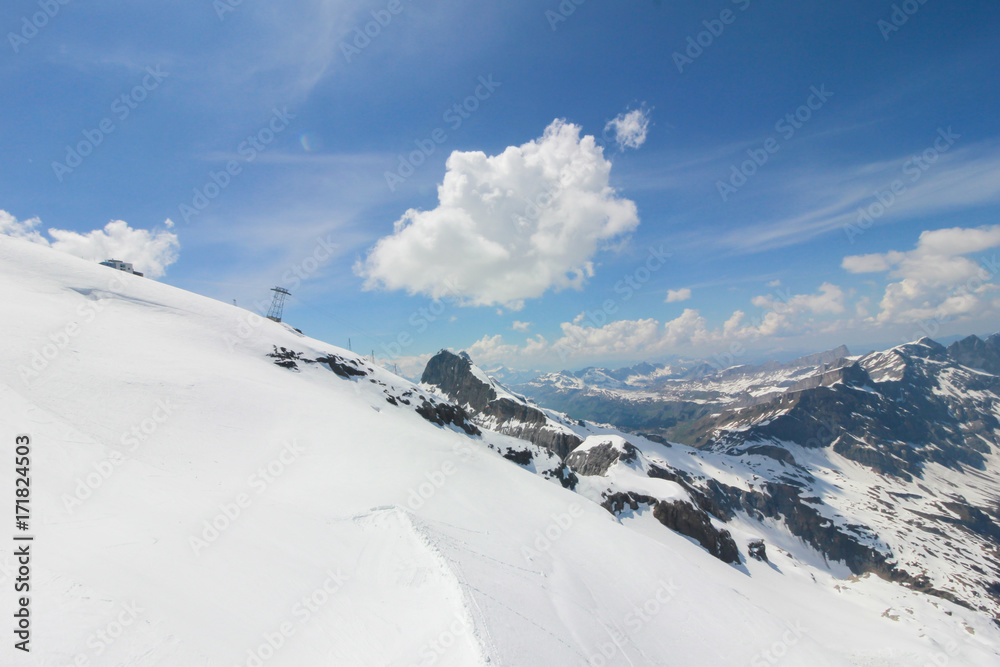 Mt. Titlis, Switzerland From the viewpoint  360 degree panoramic, the popular tourist attractions of Switzerland.