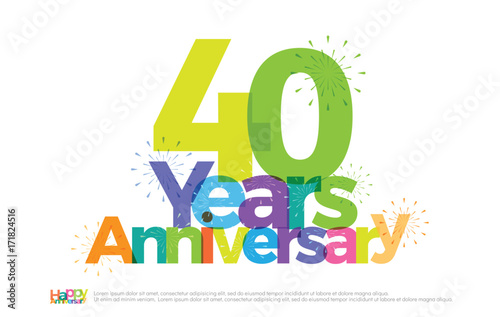 40 years anniversary celebration colorful logo with fireworks on white background. 40th anniversary logotype template design for banner, poster, card vector illustrator