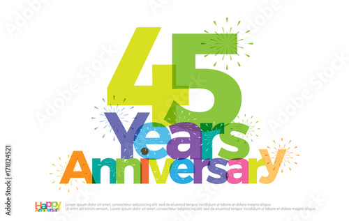 45 years anniversary celebration colorful logo with fireworks on white background. 45th anniversary logotype template design for banner, poster, card vector illustrator