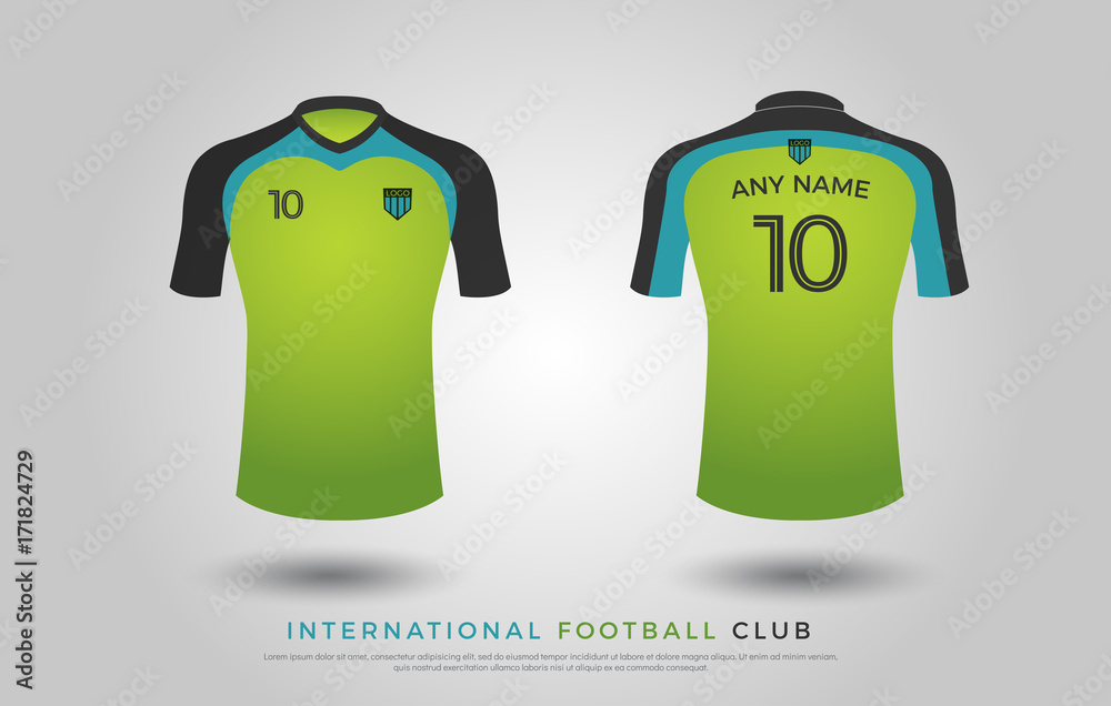 soccer t-shirt design uniform set of soccer kit. football jersey template  for football club. green,