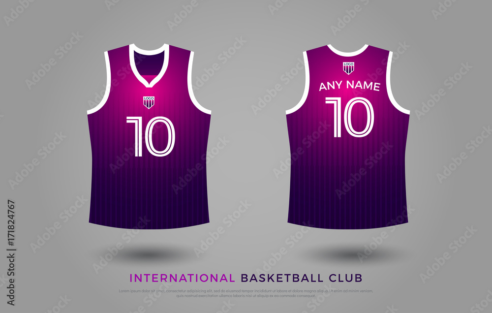 basketball t-shirt design uniform set of kit. basketball jersey template.  violet and black color, front and back view volleyball jersey mock up.  Vector Illustration Stock Vector | Adobe Stock