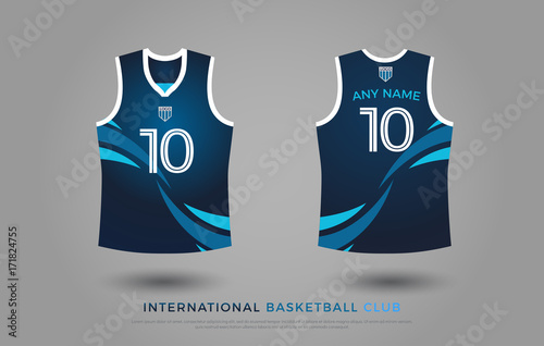 basketball t-shirt design uniform set of  kit. basketball jersey template. blue and navy color, front and back view shirt mock up. Vector Illustration