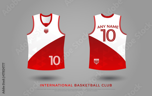 basketball t-shirt design uniform set of kit. basketball jersey template.  white and red color, front and back view shirt mock up. singapore basketball  or volleyball club vector illustration Stock Vector | Adobe