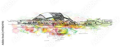 Canvas Print Watercolor sketch of Stadium, Singapore in vector illustration.