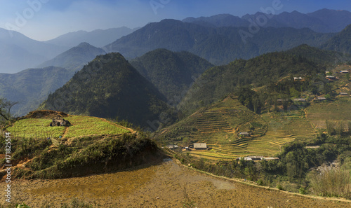 landscape view of Sapa rice fields surrounded by mountains, Vietnam © PRADEEP RAJA