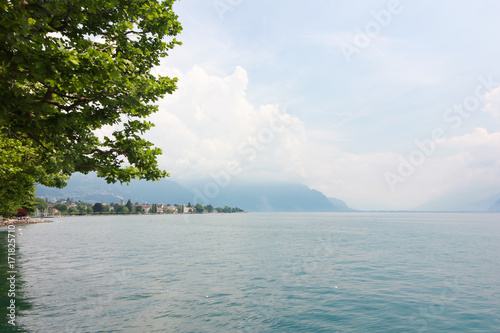 Lake vevey and mountain views in Switzerland