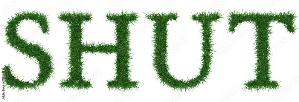 Shut - 3D rendering fresh Grass letters isolated on whhite background. Shut - 3D rendering fresh Grass letters isolated on whhite background.