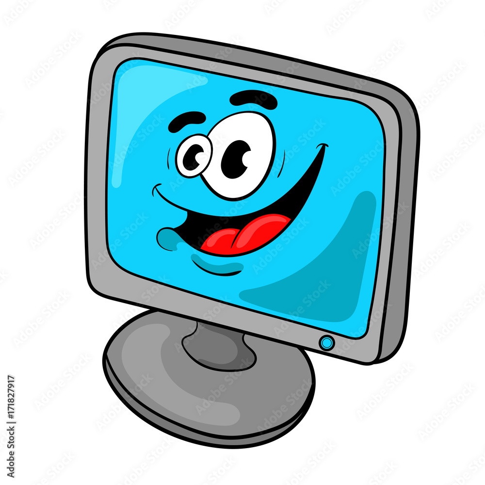 funny cartoon computer monitor . the design of the character. vector  illustration. Stock Vector | Adobe Stock