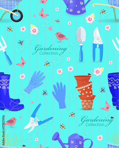 stylish seamless texture with gardening tools and equipments