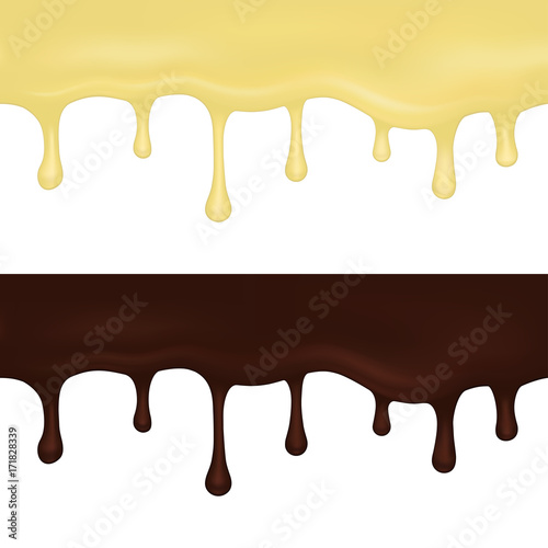 Melted dark and white chocolate. Vector illustration.