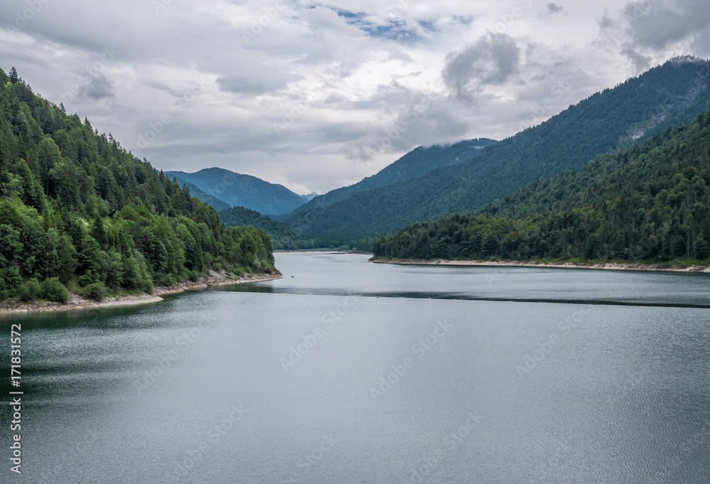 The mountain lake Sylvenstein lake in Bavaria, Germany The mountain lake Sylvenstein lake in Bavaria, Germany