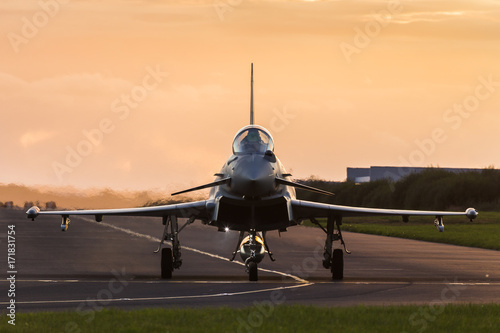 RAF Typhoon taxis out at sunset