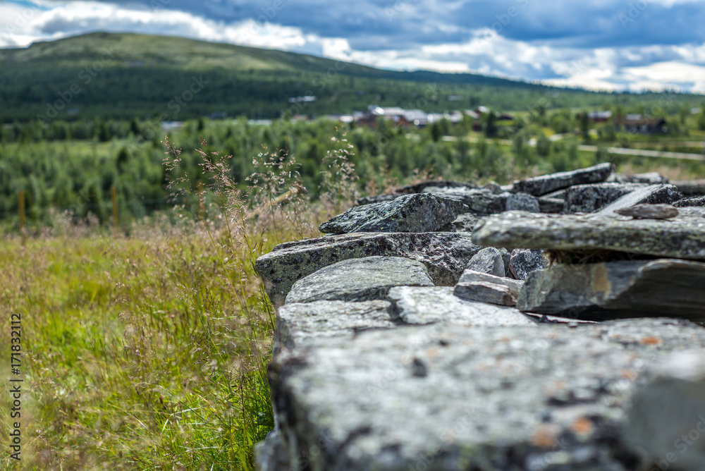 Stone wall of a mountain church in the Rondane National Park in Norway - 3