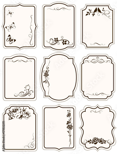 Decorative set of calligraphic frames, floral elements for wedding invitation design