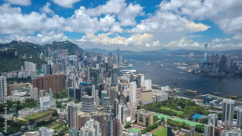 4k aerial hyperlapse video of Victoria Harbour in Hong Kong